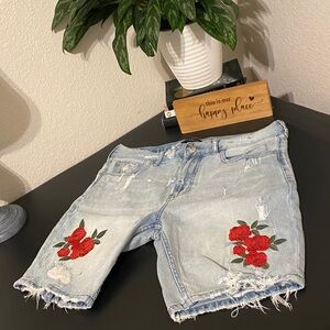 PacSun Distressed Denim Shorts with Embroidered Roses
